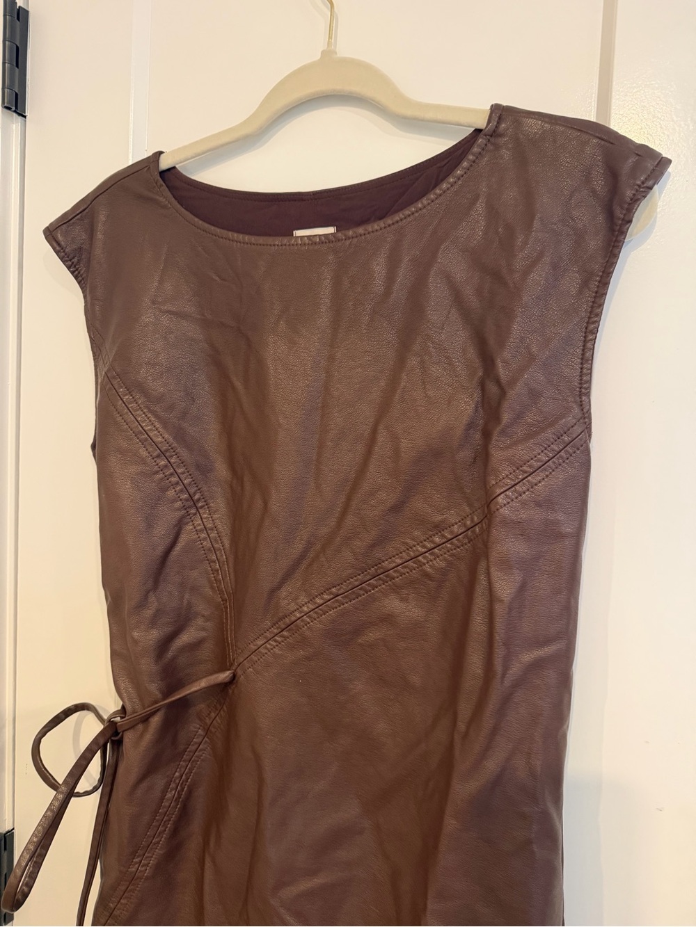 Maeve by Anthropologie Sleeveless Vegan Leather Wrap Midi Dress - Picture 6 of 13